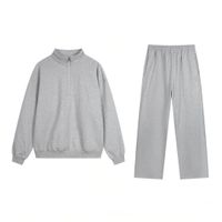 10.Gray half-zip straight-leg pants set