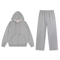 7.Grey full-zip straight-leg pants set