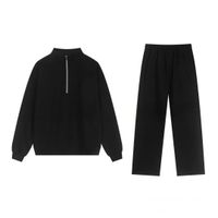 8.Black half-zip straight-leg pants set