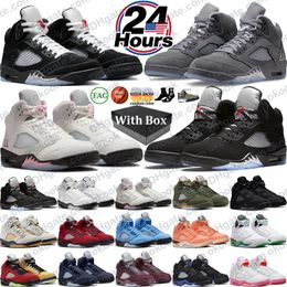 With Box 5 Mens Basketball Shoes 5s Wolf Grey Black Metallic Cat University Blue Nvay Georgetown Aqua Concord Racer Blue Raging Bull Fire Red Sail Off Noir Trainer