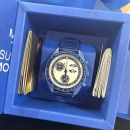 Bioceramic Planet Moon Mens Watches Full Function Quartz Chronograph Watch Mission To Earthphase NEPTUNE 42mm Nylon Luxury Wristwatches 1986