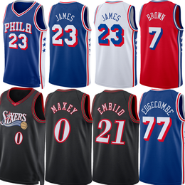 Custom 23 James 7 Brown V. J. Edgecombe Joel Embiid Jaylen Tyrese Maxey Basketball Jersey Allen Iverson Retro Shirt Blue Jerseys