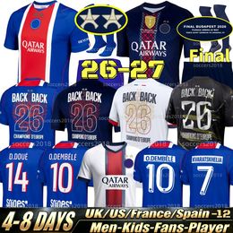 26 27 PSGES O.DEMBELE D.DOUE soccer jerseys ZABARNYI HAKIMI KVARATSKHELIA JOAO NEVES BARCOLA hommes enfant 2025 2026 psgLy football shirts men kids kit maillot de foot