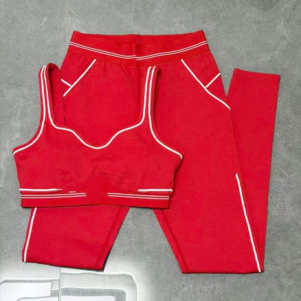 red Yoga Set Tank Bra High-Waisted Leggings Suitable for Yoga Dance Running Gym Workouts Pilates & Fitness Sizes XS-XL