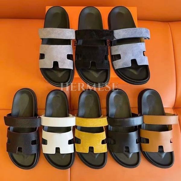Chypre sandals Designer Sandals Leather slippers H Sandals Flat Sliders men Slippers Women Sandals Luxury Flat sliders Letter H Slippers Summer Beach Sandals 35-47