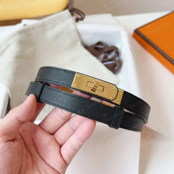 Women designer belt fashion luxury brand narrow genuine leather belt dress set pants decoration ceinture woman smooth buckle design waist tight black belt with box