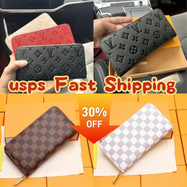 Designers ZIPPY WALLET High Quality Soft Leather Mens Womens Iconic textured Fashion Long Zipper Wallets Coin Purse Card Case Holder Wih Box Dust bag 6 colour