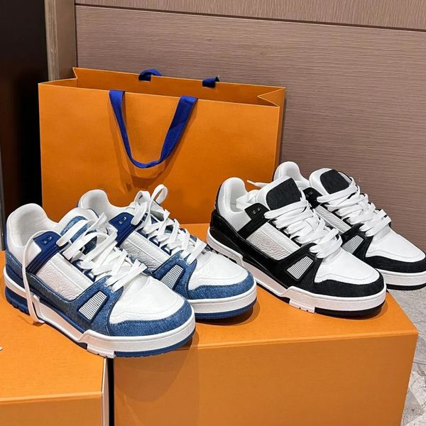 Top Designer louisvouiton shoes flower Skate Sneakers luxury Men Women Casual tennis Shoes Calfskin Platform Trainers Leather Abloh Lace-up Lvs skate shoes box