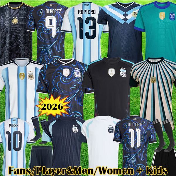 3XL 4XL argentina jersey 2026 MESSI Fans player version copa MOLINA MARTINEZ Maradona de paul football shirt Long Sleeve Men women Kids sets uniforms di maria XXXL