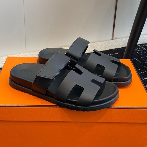 women's Top quality genuine leather sandals Designer slippers chypre sandals Adjustable Velcro sandale Fashion Slippers Leather and Rubber Flats Sandals Summer A+