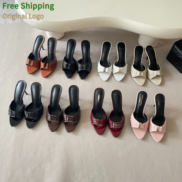Slippers For Women Babylone Summer Leather Mules Designer Sandals Open Toe High Heels Fashion Party Dress Shoes 831