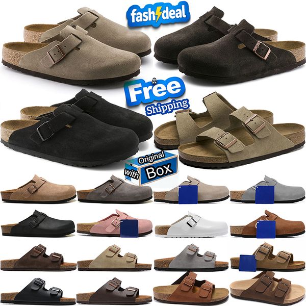 free shipping with box designer slippers clogs slides taupe black suede leather upper design flat sliders for women mens premium mules shoes sandles sliders slipper