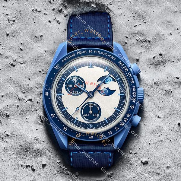26ss NEW Limited Edition master wristwatchesBioceramic Quartz Chronograph Mens Womens URANUS Watch Mission To Mercury 42mm Black Nylon Luxury MOON Watch 1965 e20