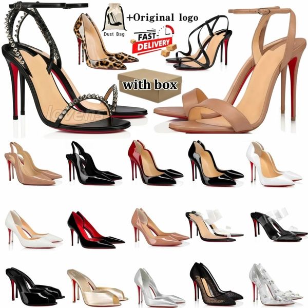 Designer Women High Heels Red Dress Shoes Women Peep Toes Sandals Luxury Bottoms 6cm 8cm 10cm 12cm Pointed Toes Nude Black Patent Leather Pumps with Dust Bag 35-44