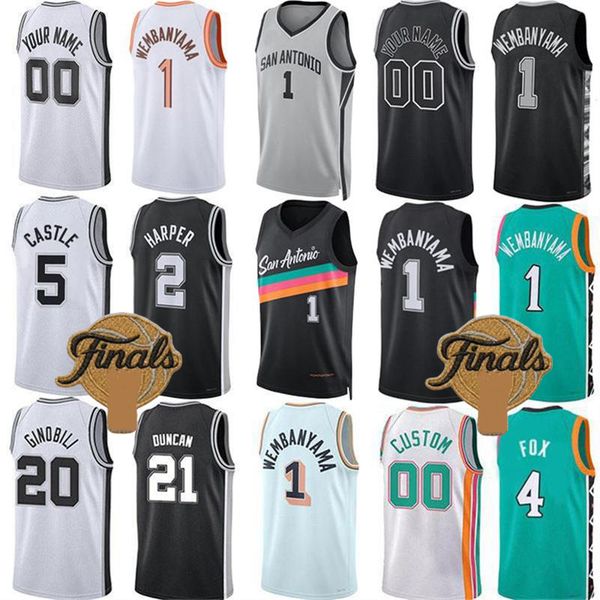 Victor Wembanyama San Anton Spur Basketball Jerseys Dylan Harper Stephon Castle De Aaron Fox Keldon Johnson Julian Champagnie Devin Vassell City Jersey men