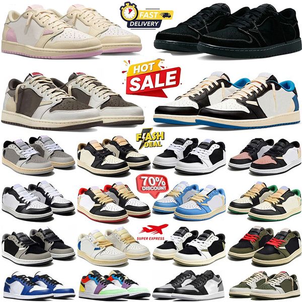 Designer 1s Low Basketball Shoes 1 Sky Pink Black White Shadow 2.0 University Blue UNC Bred Toe Light Smoky Grey Mens Women Outdoor trainers Sneakers Eur 36-47