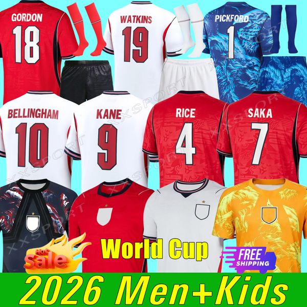 2026 EngLands World Cup Soccer Jerseys KANE SAKA MAINOO BELLINGHAM RASHFORD GORDON National Team 2026 27 football men and kids Player Fans version shirt kits Adult