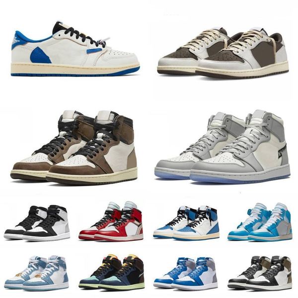 Mens 1 Reverse TS Sports Shoes Jumps Mans DARK Mocha OG Denim 1S Women High Low Chicago Unc Basketball Shoes True Turbo Blue Pine Green Casual Outdoor Runners Sneakers