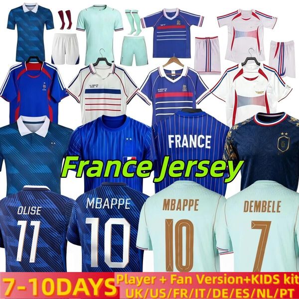 Maillot France World Cup Soccer Jerseys MBAPPE OLISE DEMBELE GIROUD GRIEZMANN EKITIKE ZIDANE Unisex france retro 98 06 18 20 22 Football Jersey and Kid Kit