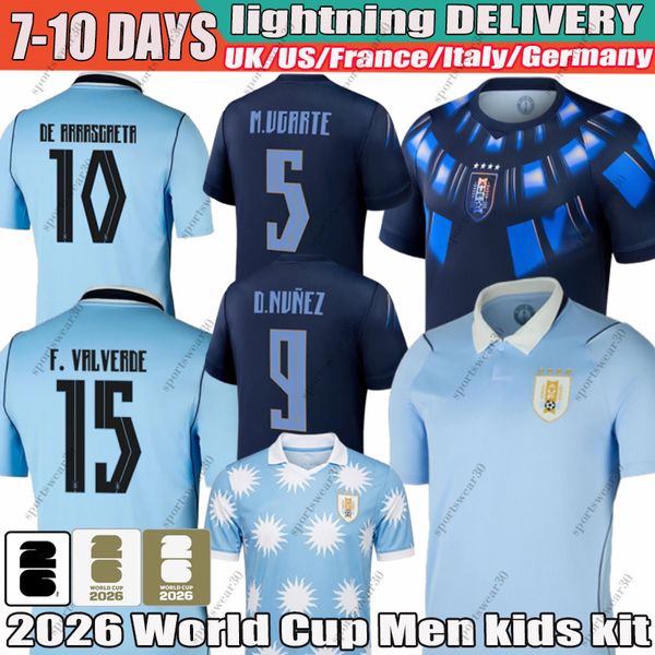 uruguay world cup 2026 F. Valverde D.NUEEZ SUAREZ J.M.Gimenez Zalazar Soccer Jerseys N.de la Cruz G.de Arrascaeta M.Ugarte XXXL 4XL Football Shirts mens kids kit