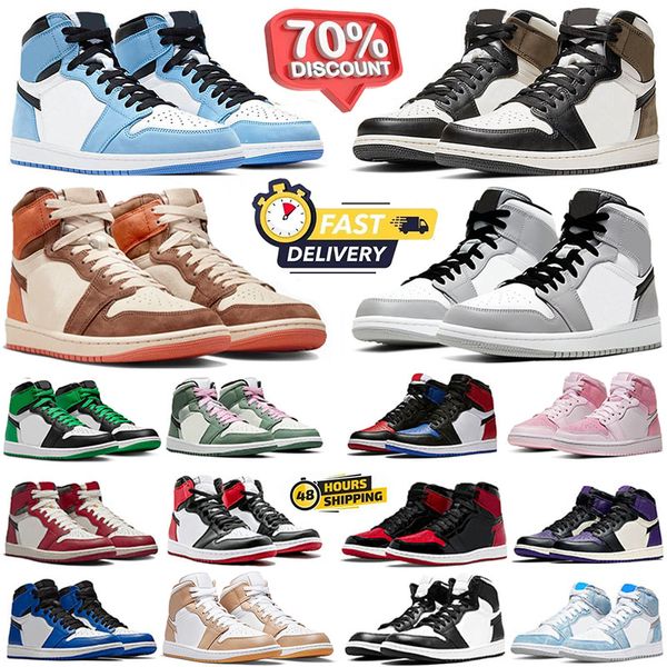 Men 1s Basketball Shoes Designer 1 Sneakers University Blue Leather Hyper Royal Smoke Grey Chicago Red Dark Mocha OG Digital Pink Women Outdoor Sports trainers 36-47