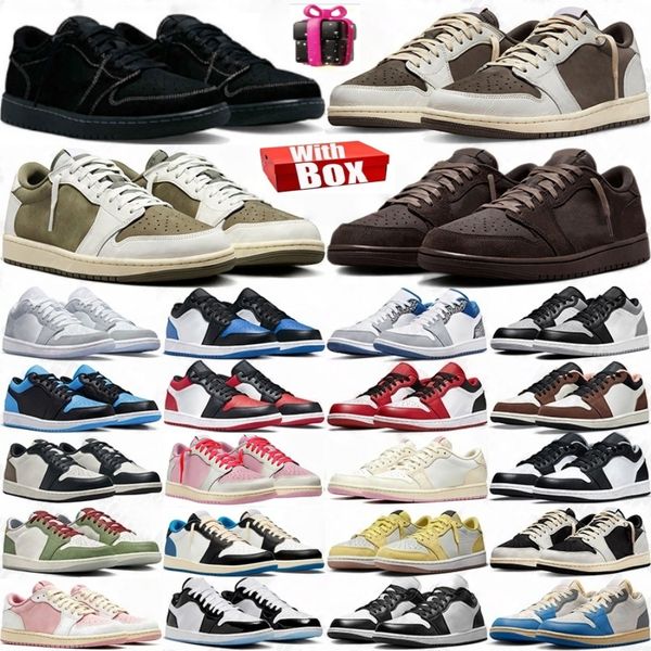 travis shoe 1 low basketball shoes mens trainers with box size 5.5-7 Reverse Mocha Black Phantom Military Blue Fragment high 1s lows outdoor sports sneakers