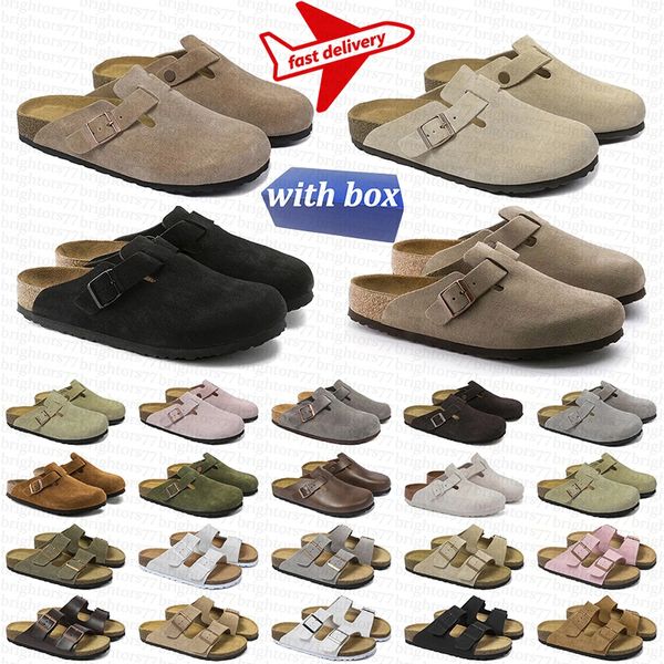 with box designer slides slippers sandals mens womens suede clogs mules shoes leather clog sandles sliders slipper