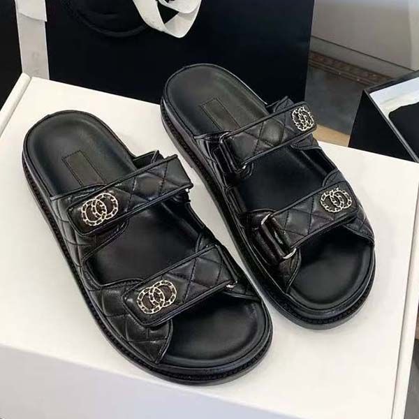 Designer Slide Sandals Womens Leather Fashionable Beach & Casual Sandals Summer Beach Slides Comfortable Double Strap Sandals