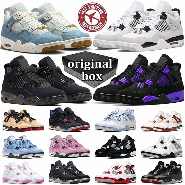 73 In USA 4 4s Basketball Shoes Laker Imperial Purple Thunder Black Cat 2025 Flight Club RM Pale Ivory Bred Fire Red White Cement Military Blue Sail Sneak