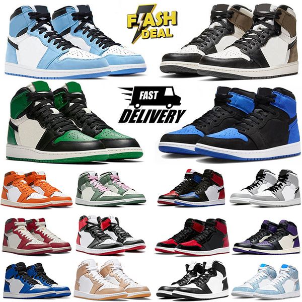 Designer Men 1 Basketball Shoes 1S University Blue Dark Mocha Chicago Top UNC Hyper Royal High Bloodline Satin-Snake Taupe Haze Women Trainers Sneakers Eur 36-47