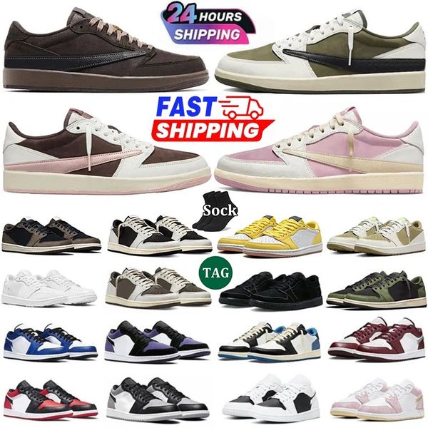 designer Velvet Brown 1 1s Low men Basketball Shoes Wolf Grey Carbon Arctic Punch Black Toe Fragment Reverse Mocha Grey Camo Trainers Women Sneakers EUR 36-47
