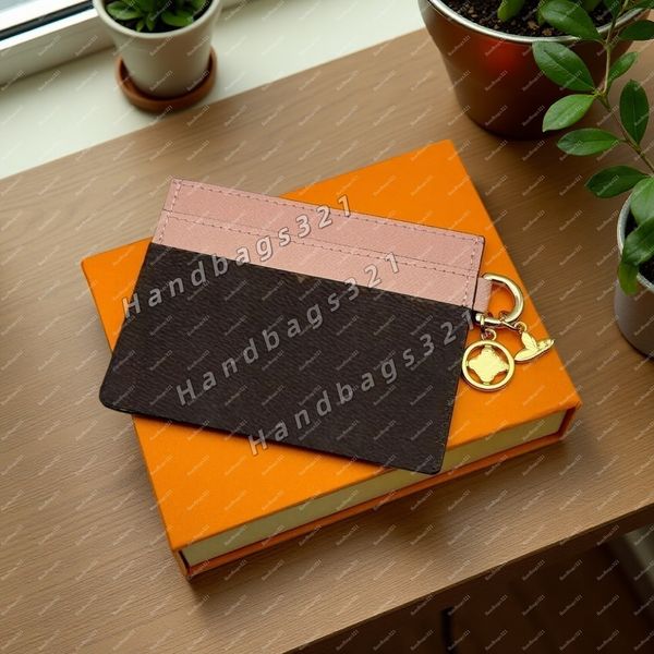 Top Designer Leather credit Card Holder Metal flower decoration Wallet Short Case evuitunns business card Purse Brown Women Men Key Coin Famous