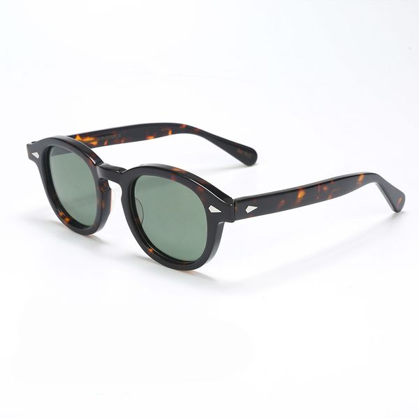 Top quality Johnny Depp polarized Sunglasses men women Vintage Round Tint Ocean Lens acetate transparent frame Sun Glasses Oculos De Sol with leather box Lemtosh