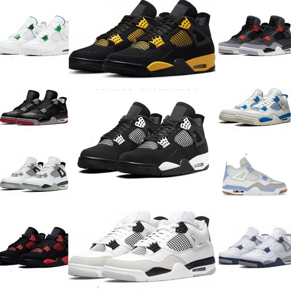 Mens 4 Basketball Sports Shoes Trainers 4S Military Black Cat Bred Red Wet Cement Thunder Metallic Gold White Oreo Pine Green Women Outdoor Shoes OG runners Sneakers